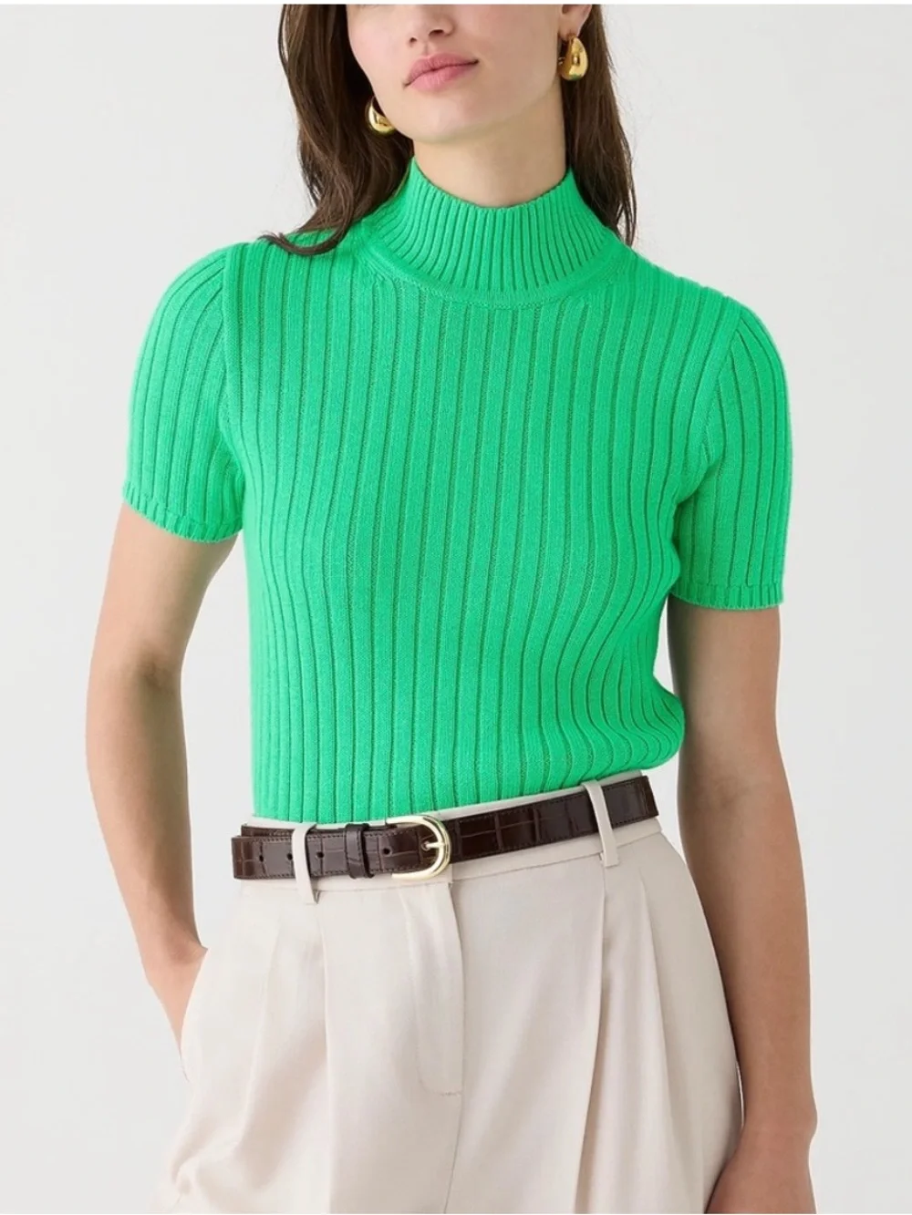 J. Crew Cotton-blend short-sleeve turtleneck sweater Hampton Purple size large